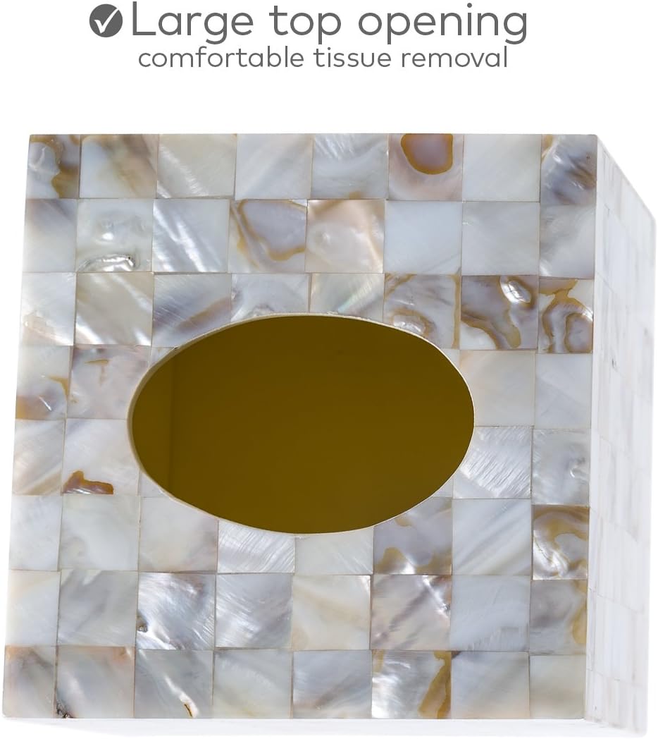 Milano Mother of Pearl Square Resin Tissue Box Cover with Bottom Slider