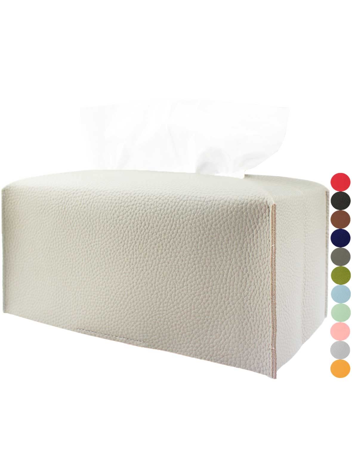Extra Large Tissue Box Cover Rectangular – Plus Size Tissue Box Holder with Bottom Belt [JESMINI, White] Decorative Faux Leather Long Rectangle Tissue Holder for Bathroom/Home/Car/Office Decor