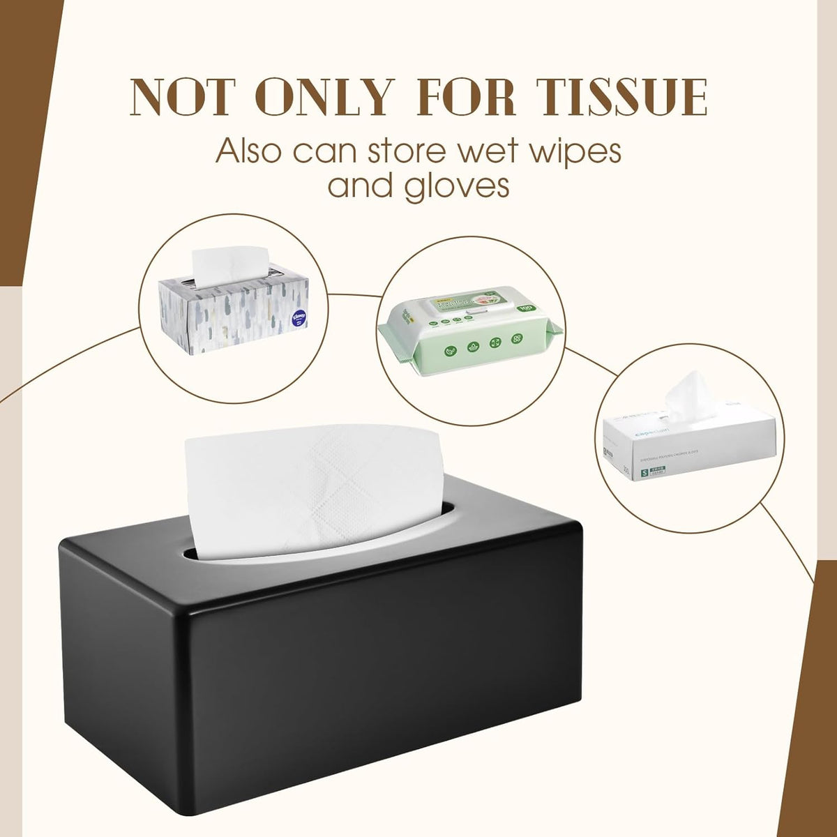 Y-in Hand Tissue Box Cover, Rectangle Facial Tissue Holder with Bottom, Decorative Storage Organizer Box for Bathroom Vanity, Countertops, Dressers, Night Stand, Parlors and Offices - Matte Black