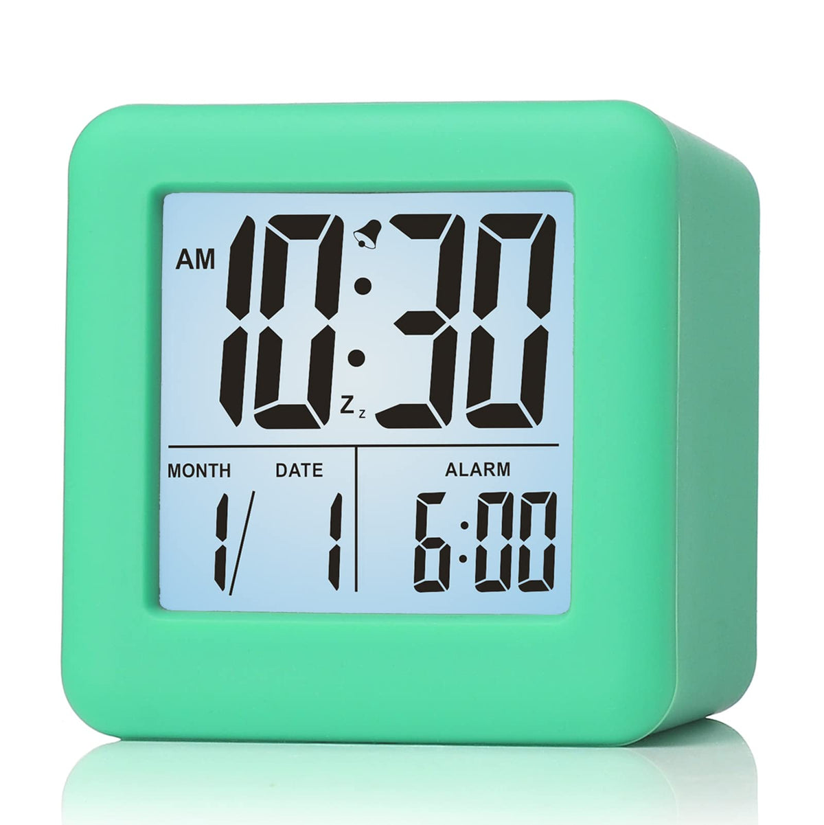 Plumeet Digital Alarm Clock Kids Clock with Snooze and White Nightlight - Easy Setting Travel Alarm Clocks Display Time, Date, Alarm - Ascending Sound - Battery Powered (Baby Blue)