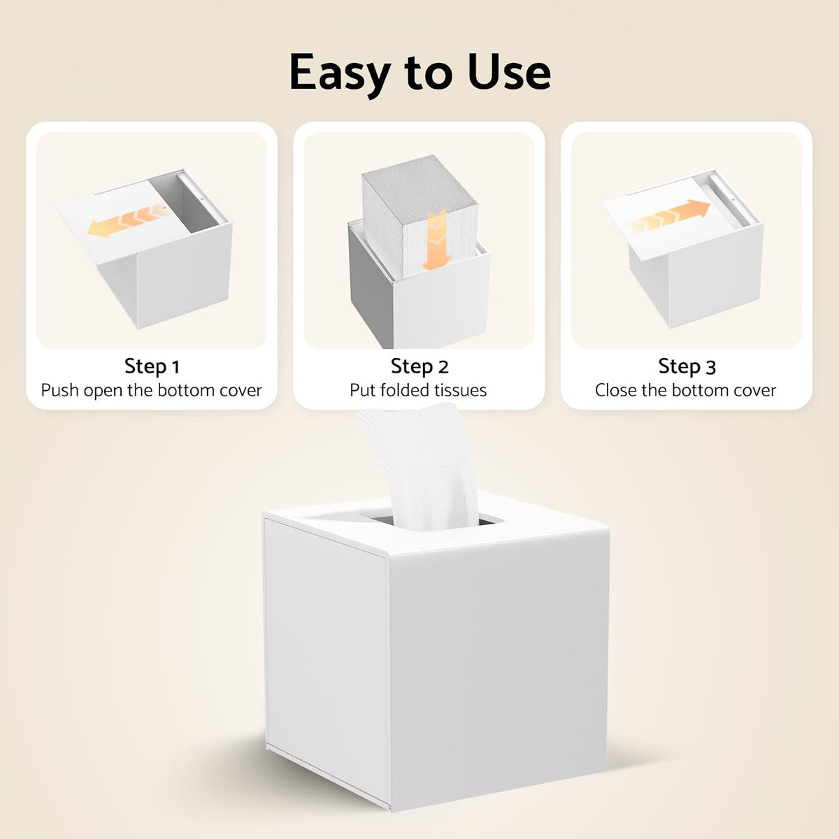 HIIMIEI Acrylic Tissue Box Cover Decorative Square Tissue Holder Napkin Dispensert for Bathroom-White
