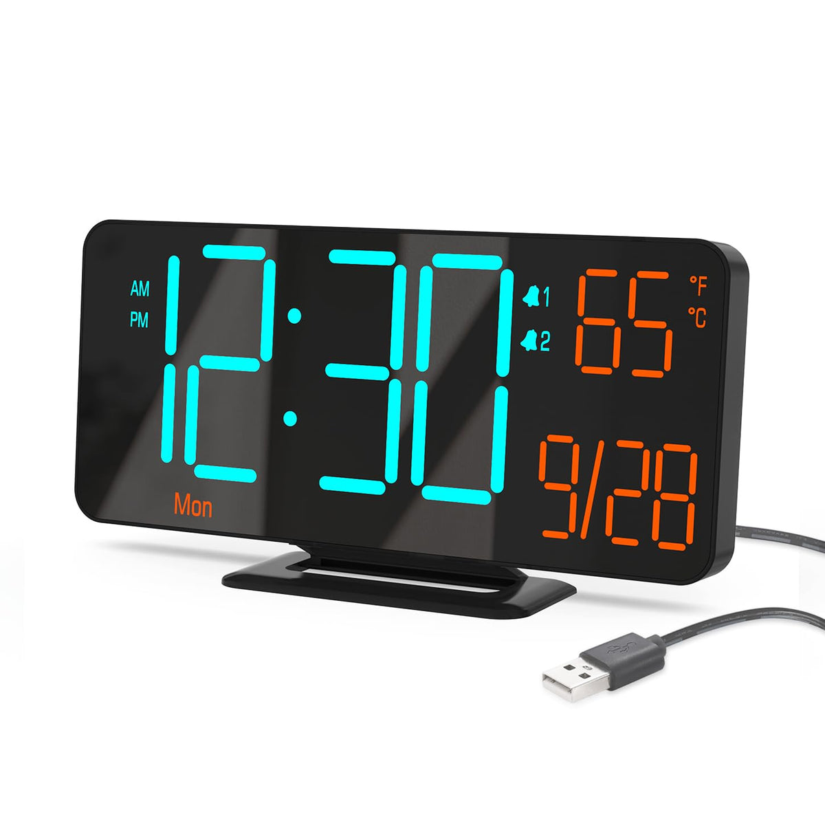 KOSUMOSU Digital Alarm Clock, 6.7in Digital Clock for Bedroom, Auto Dimming, Room Temperature, Day of The Week, Seconds, Date, Desk Clocks for Living Room, Alarm Clocks for Bedrooms