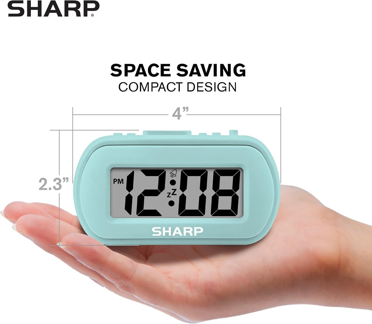 Sharp Battery Alarm Clock with Soft-Touch Case and Blue Backlight, Mint