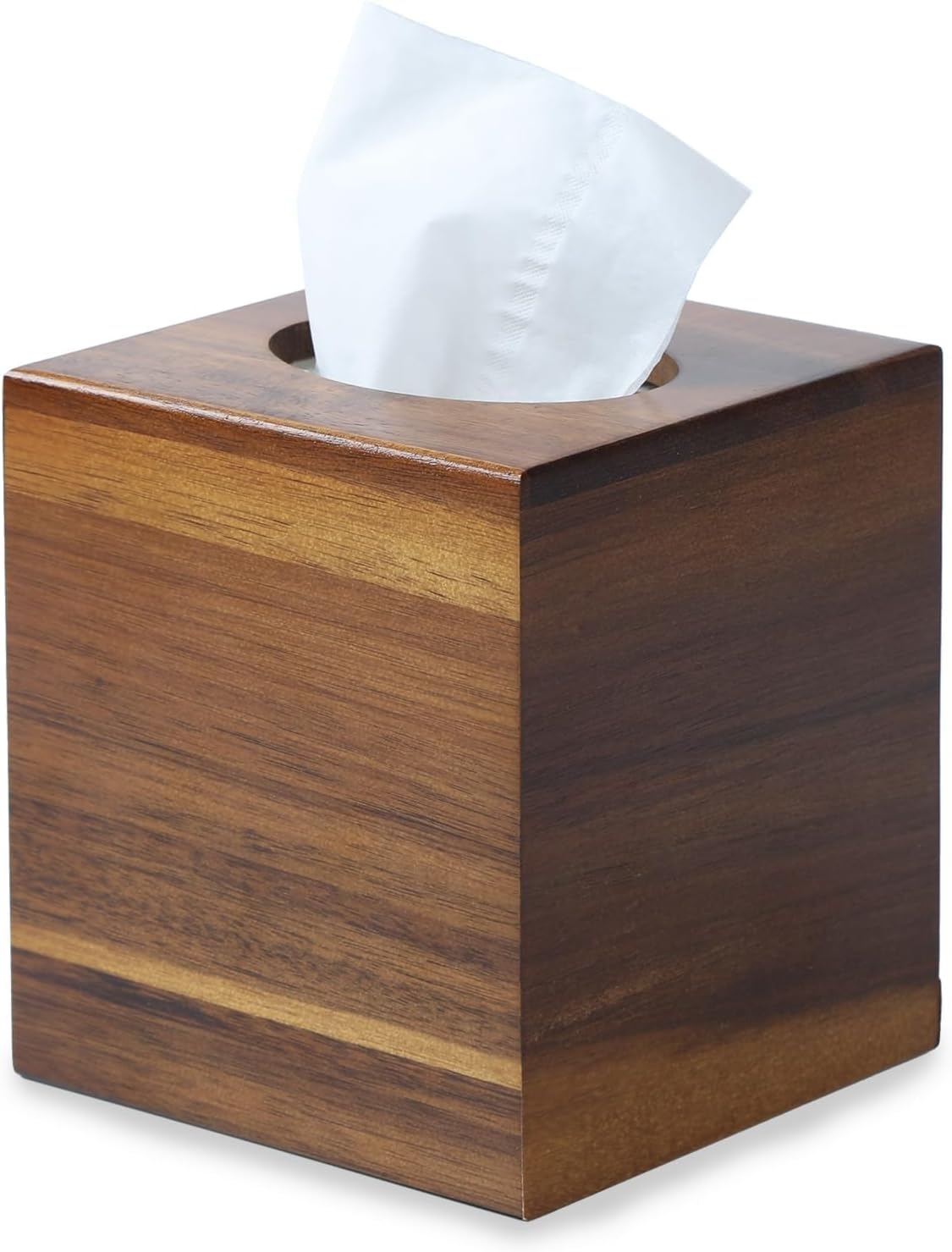 YANGQIHOME Tissue Box Cover Square, Acacia Wood Tissue Holder for Bathroom, Living Room, Dining Table, Decorative Cube Facial Tissue Box Cover, 5.3 x 5.3 x 6.1 inches