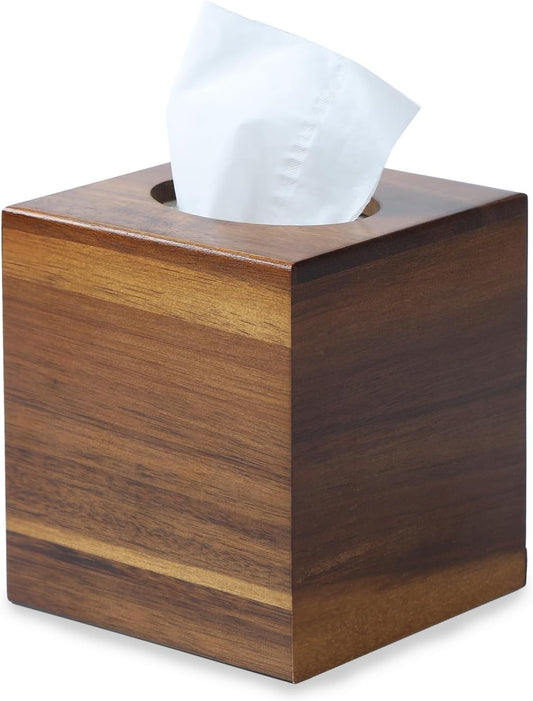 YANGQIHOME Tissue Box Cover Square, Acacia Wood Tissue Holder for Bathroom, Living Room, Dining Table, Decorative Cube Facial Tissue Box Cover, 5.3 x 5.3 x 6.1 inches