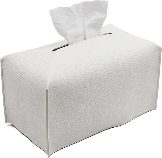 Livelab Tissue Box Cover, Modern Decorative PU Leather Rectangular Tissue Box Case Organizer Holder for Vanity Countertop, Night Stands, Livingroom, Office Desk & Car 9.5X5X5'' | Off White