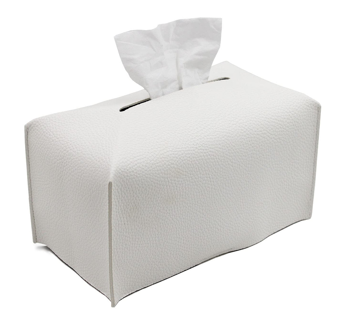 Livelab Tissue Box Cover, Modern Decorative PU Leather Rectangular Tissue Box Case Organizer Holder for Vanity Countertop, Night Stands, Livingroom, Office Desk & Car 9.5X5X5'' | Off White