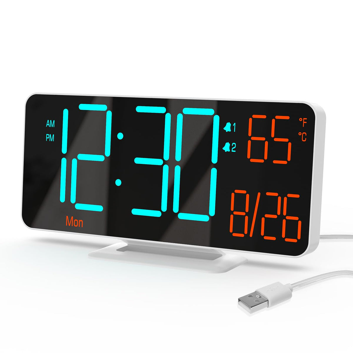 KOSUMOSU Digital Alarm Clock, 6.7in Digital Clock for Bedroom, Auto Dimming, Room Temperature, Day of The Week, Seconds, Date, Desk Clocks for Living Room, Alarm Clocks for Bedrooms