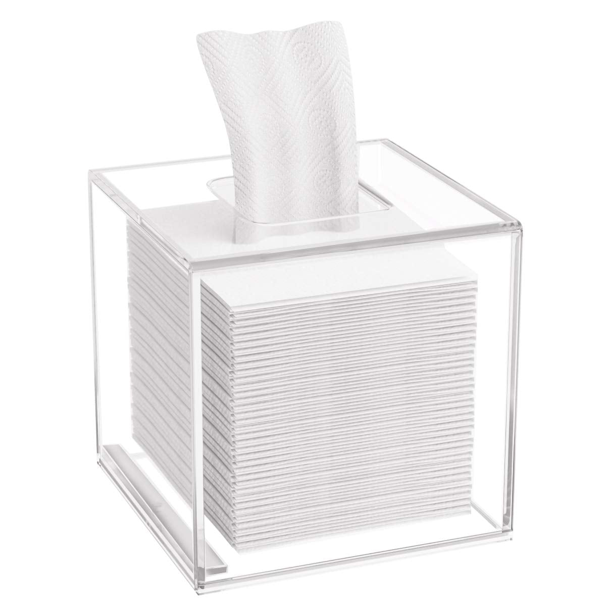 HIIMIEI Acrylic Tissue Box Cover Decorative Square Tissue Holder Napkin Dispensert for Bathroom-White