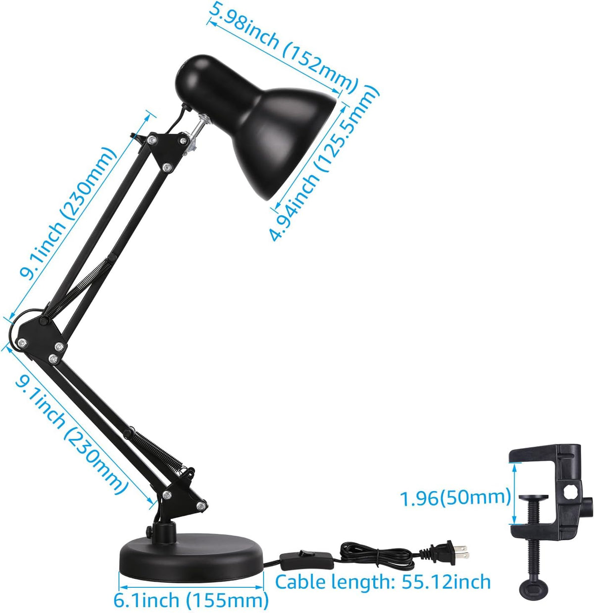 TORCHSTAR Metal Desk Lamp, Adjustable Swing Arm, E26, Black