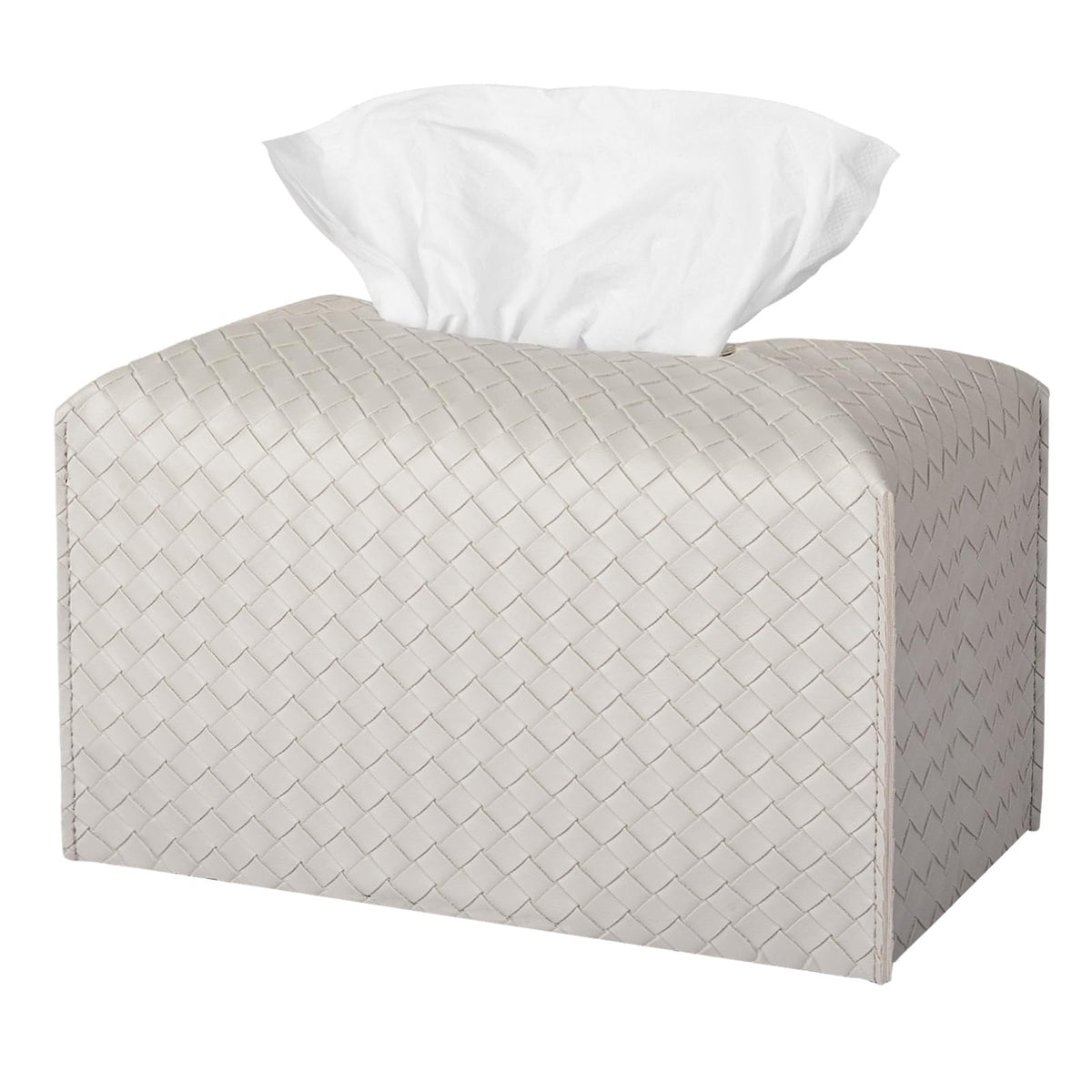Tissue Box Cover PU Leather Tissue Holder Square Facial Tissue Case Facial Paper Organizer Dispenser for Bathroom, Vanity Countertop, Tabletop, Car, Rectangle, Griege