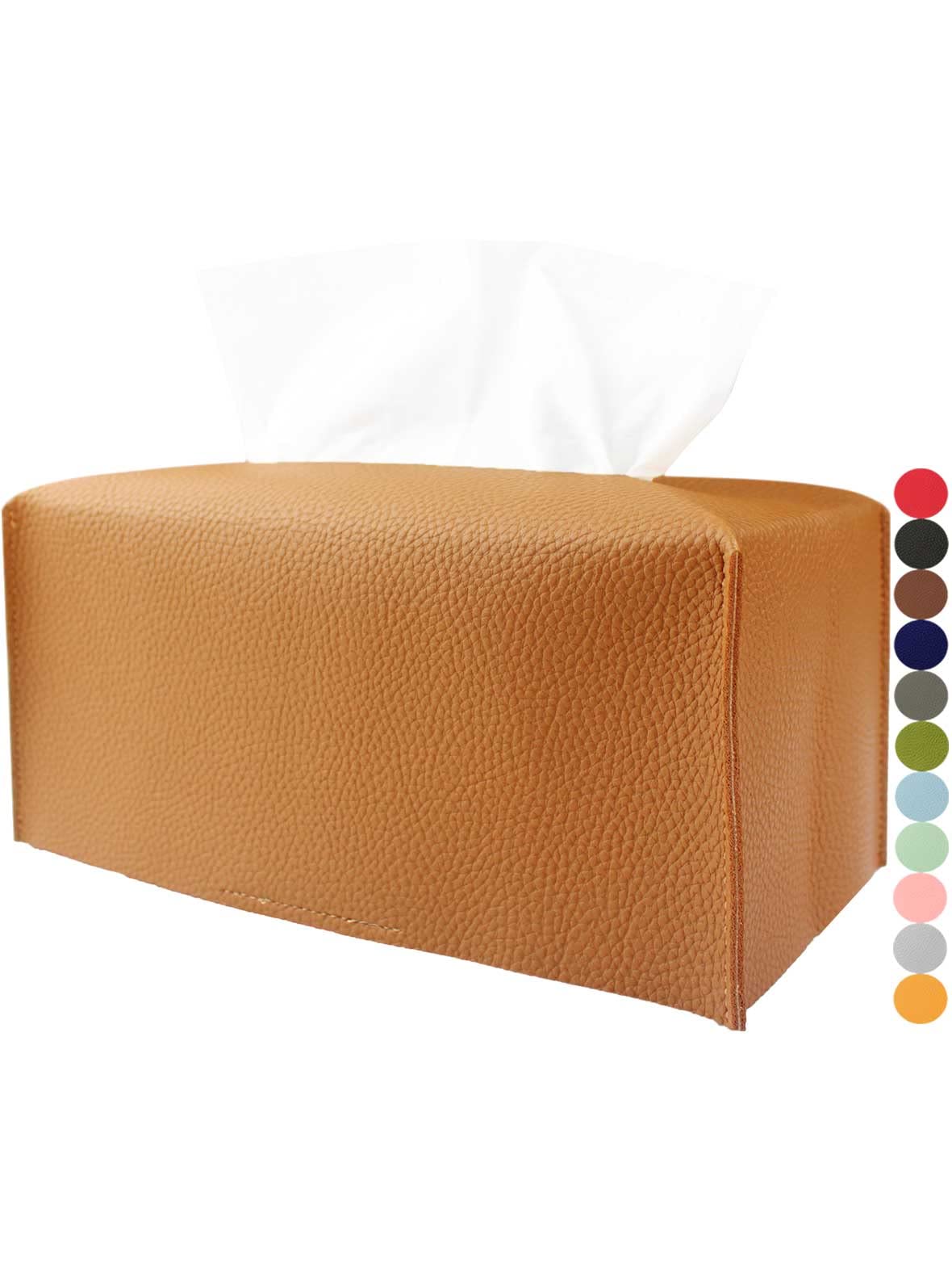 Extra Large Tissue Box Cover Rectangular – Plus Size Tissue Box Holder with Bottom Belt [JESMINI, White] Decorative Faux Leather Long Rectangle Tissue Holder for Bathroom/Home/Car/Office Decor
