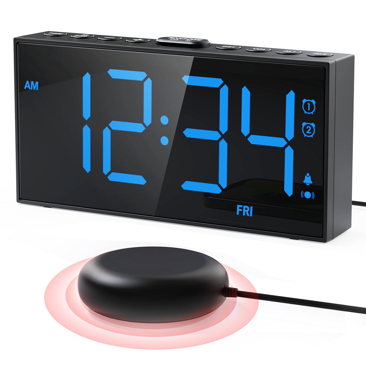 Digital Alarm Clocks for Bedrooms, Dual Alarms, 7.5-Inch Large Display