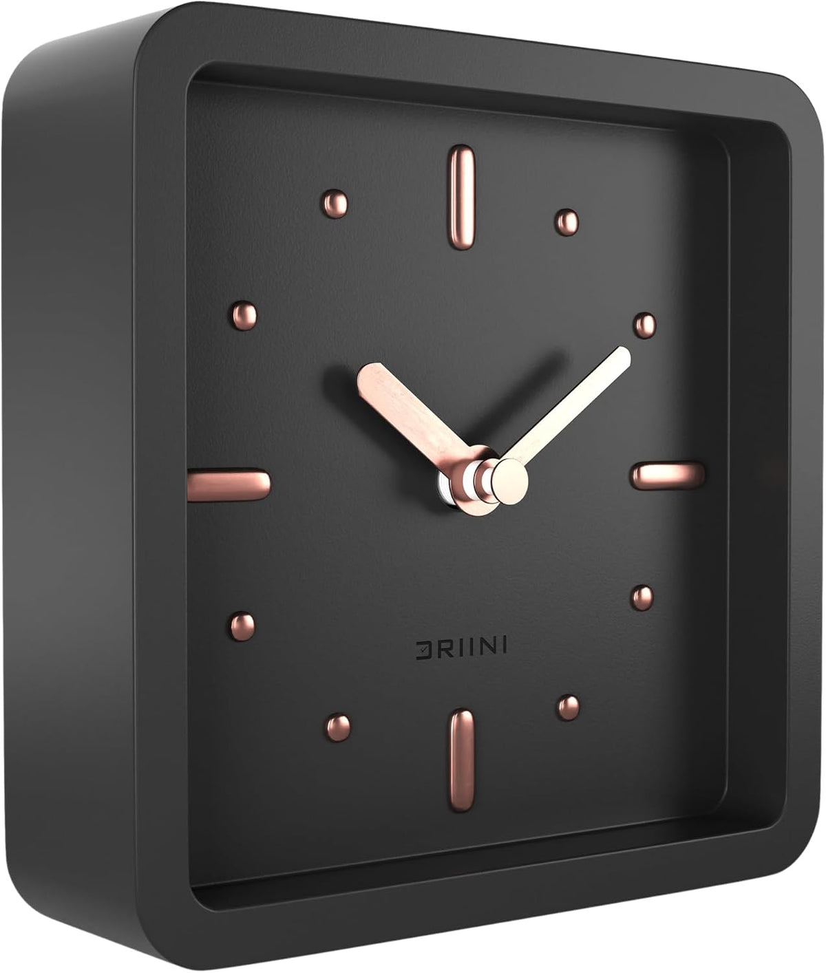 Driini Small Square Modern Desk Clock – Silent Analog, Black and Rose Gold