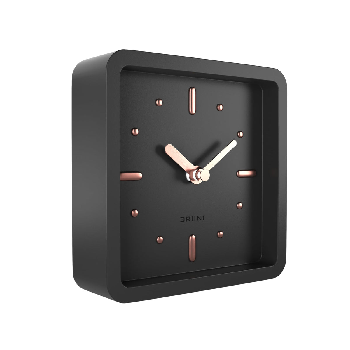 Driini Small Square Modern Desk Clock – Silent Analog, Black and Rose Gold