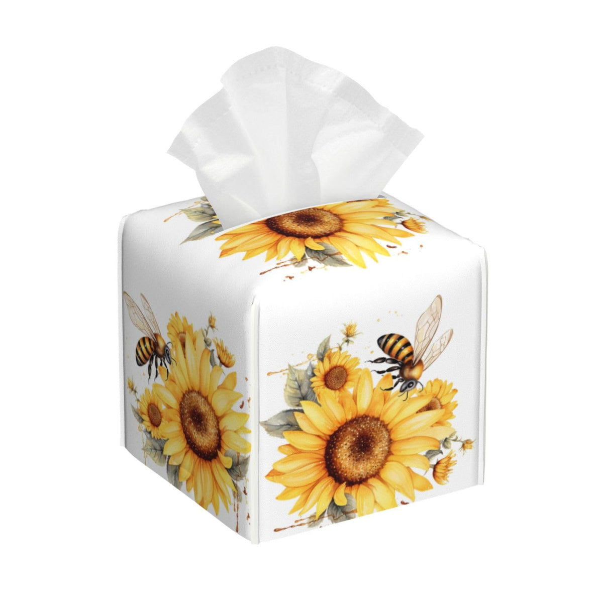 Lavender Flower Tissue Box Cover, Purple Floral Square Tissue Box Holder PU Leather Tissue Organizer Hand Towel Box Cover Kitchen Desktop Home Office Decorative