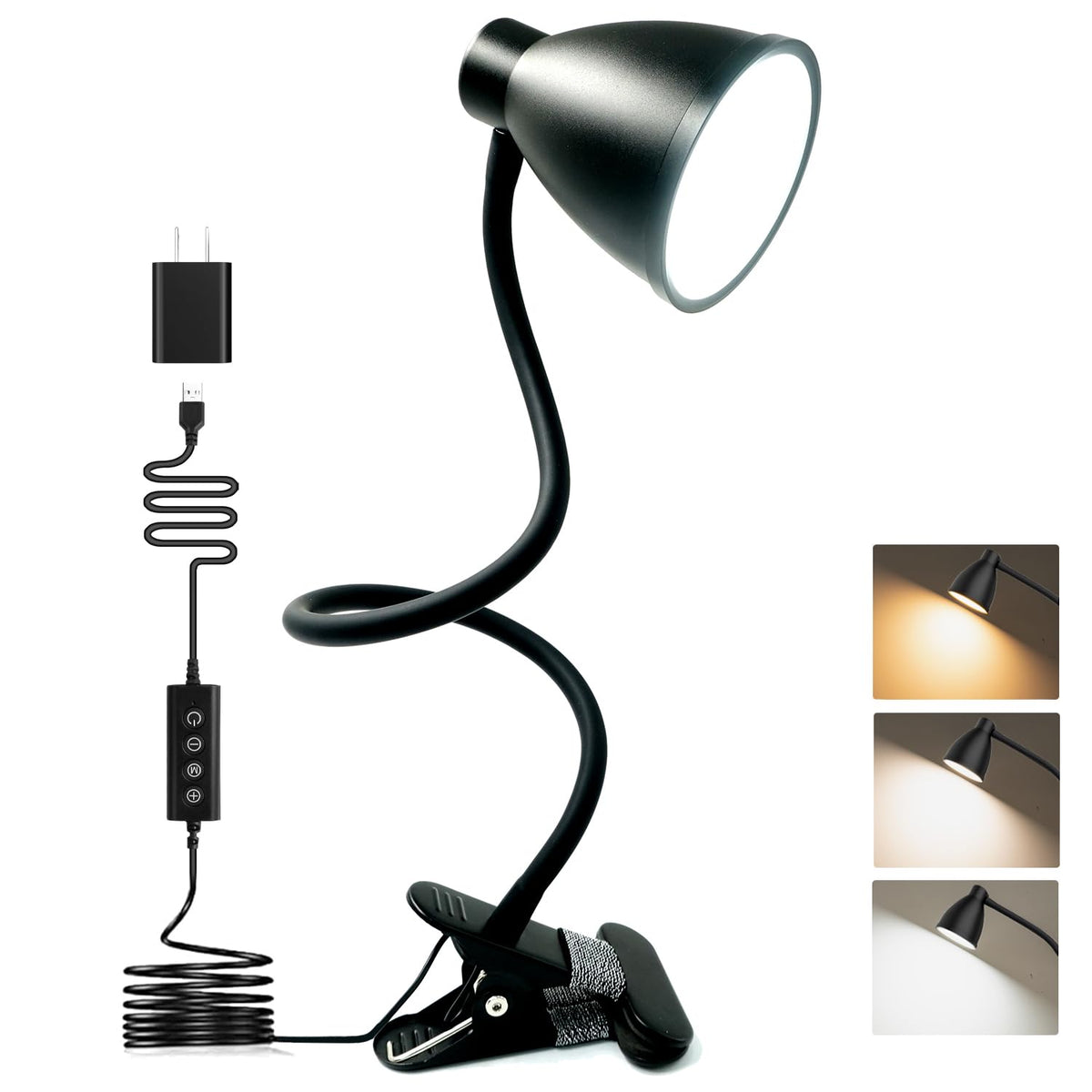 BOHON Desk Lamp 5 Color Modes 10 Brightness Dimmer Reading Light Black