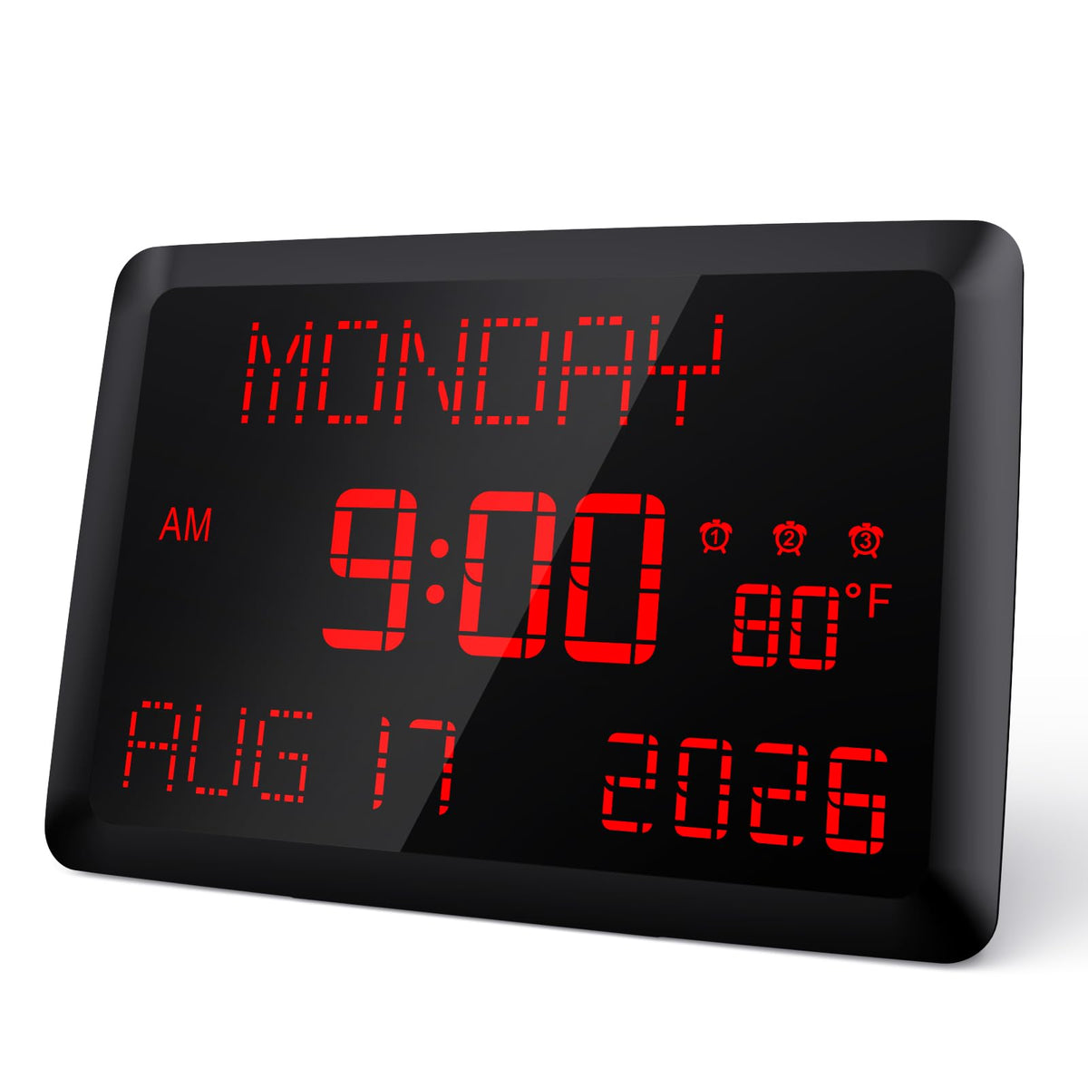 Raynic Digital Clock, 11.5" Large Display Calendar Clock with Day and Date, Indoor Temperature, Adjustable Brightness, Snooze,12/24H, DST for Home, Office, Elderly