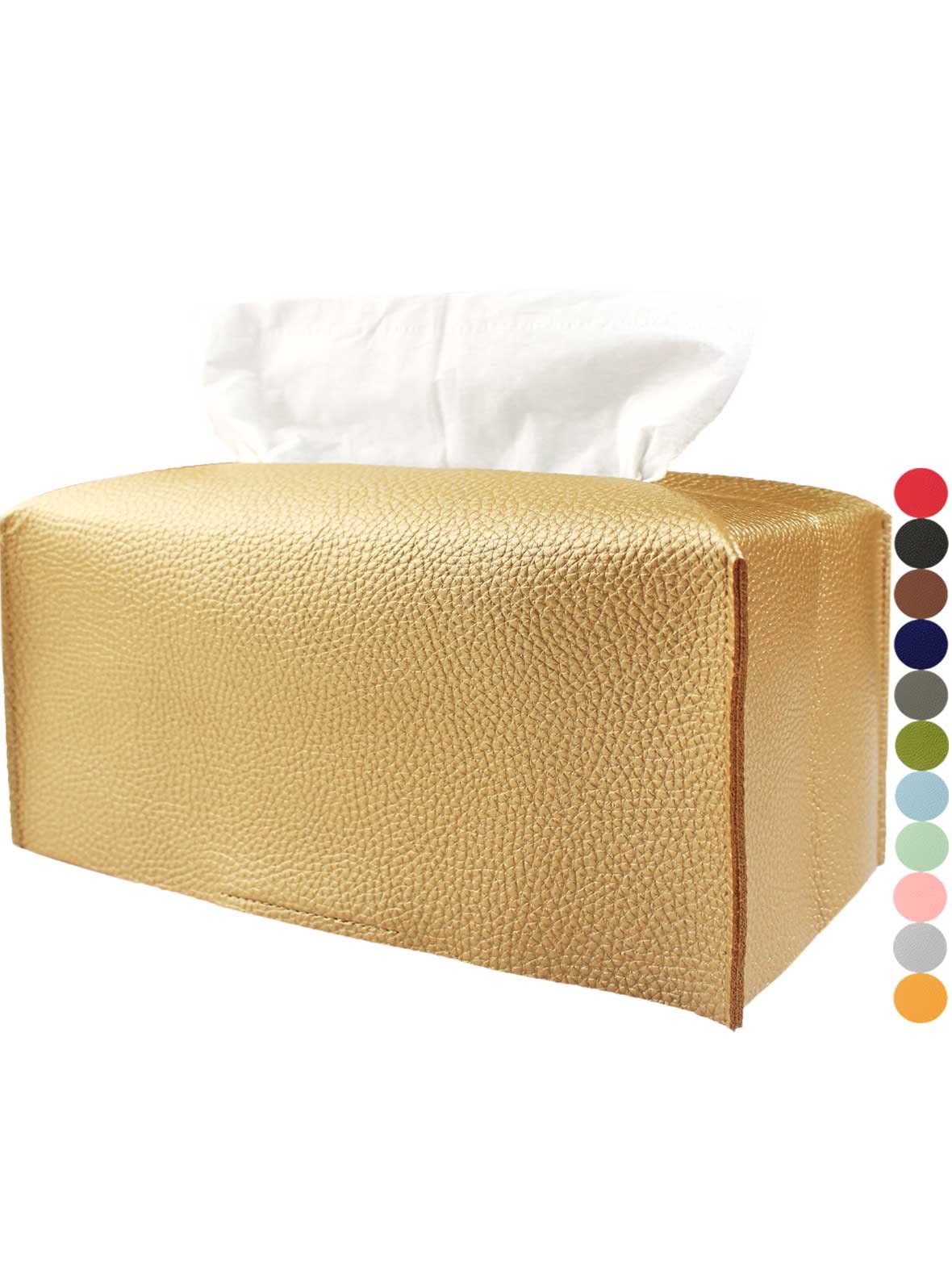 Extra Large Tissue Box Cover Rectangular – Plus Size Tissue Box Holder with Bottom Belt [JESMINI, White] Decorative Faux Leather Long Rectangle Tissue Holder for Bathroom/Home/Car/Office Decor