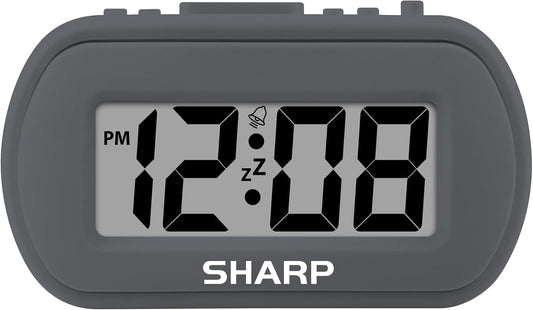 Sharp Battery Alarm Clock, Soft-Touch Case and Backlight, Charcoal Black
