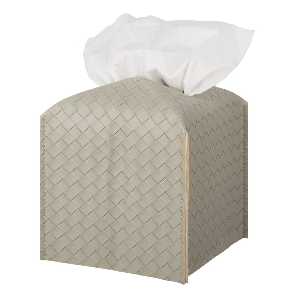 Tissue Box Cover PU Leather Tissue Holder Square Facial Tissue Case Facial Paper Organizer Dispenser for Bathroom, Vanity Countertop, Tabletop, Car, Rectangle, Griege