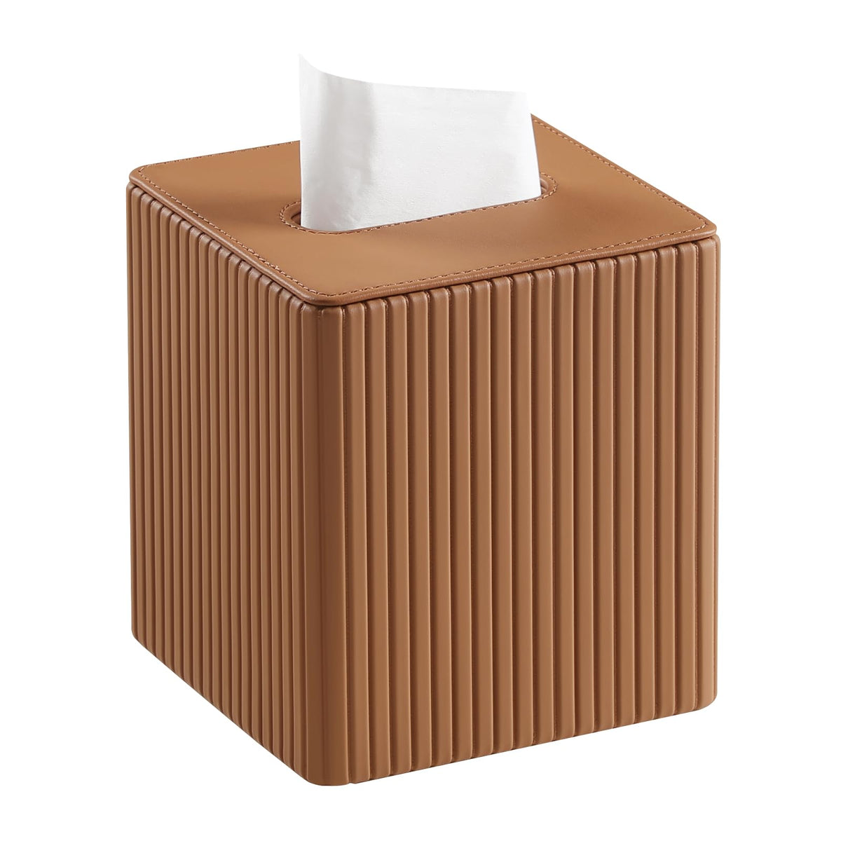 PU Leather Tissue Box Cover, Square Tissue Holder (Olive Green)