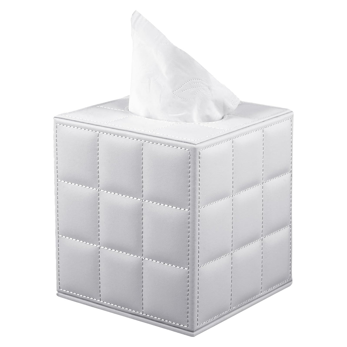 Linen Square Tissue Box Cover,Cube Tissue Box Holder－Excellent Rosegold Leather Decoration,Table Napkin Case Dispenser,Facial Tissues Organizer with Magnetic Bottom for Home Office Car(Beige)