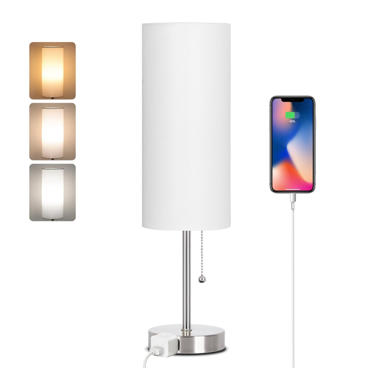 Bedside Table Lamp for Bedroom,Small Lamps for Night stands with Pull Chain