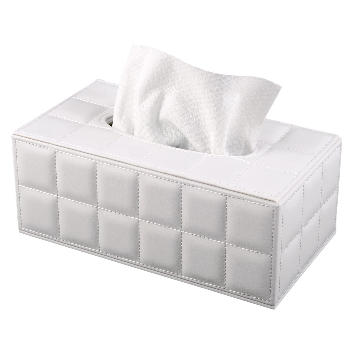 High-end Fashion PU Leather Tissue Box Holder Black with lid, Rectangular Napkin Facial Tissues Holder Dispenser,Home Office Car Tissue Box Cover Decorative Container with Magnetic Bottom (Black)
