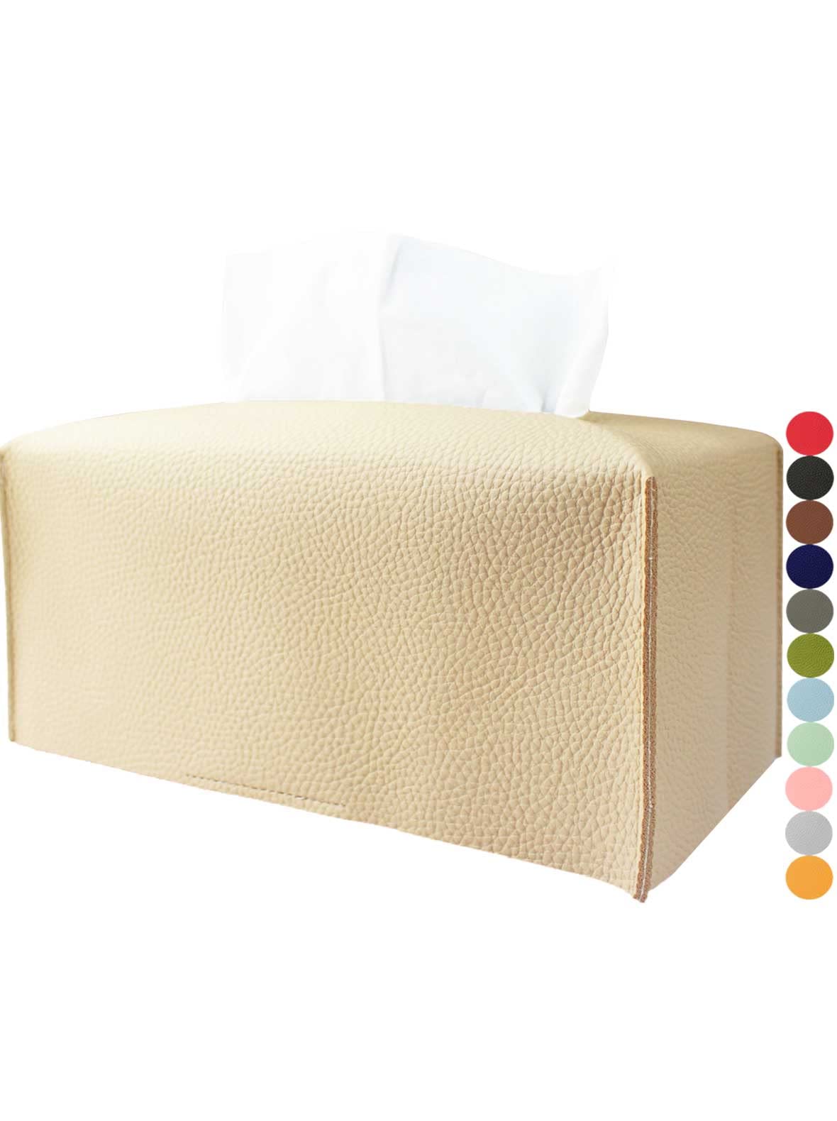 Extra Large Tissue Box Cover Rectangular – Plus Size Tissue Box Holder with Bottom Belt [JESMINI, White] Decorative Faux Leather Long Rectangle Tissue Holder for Bathroom/Home/Car/Office Decor