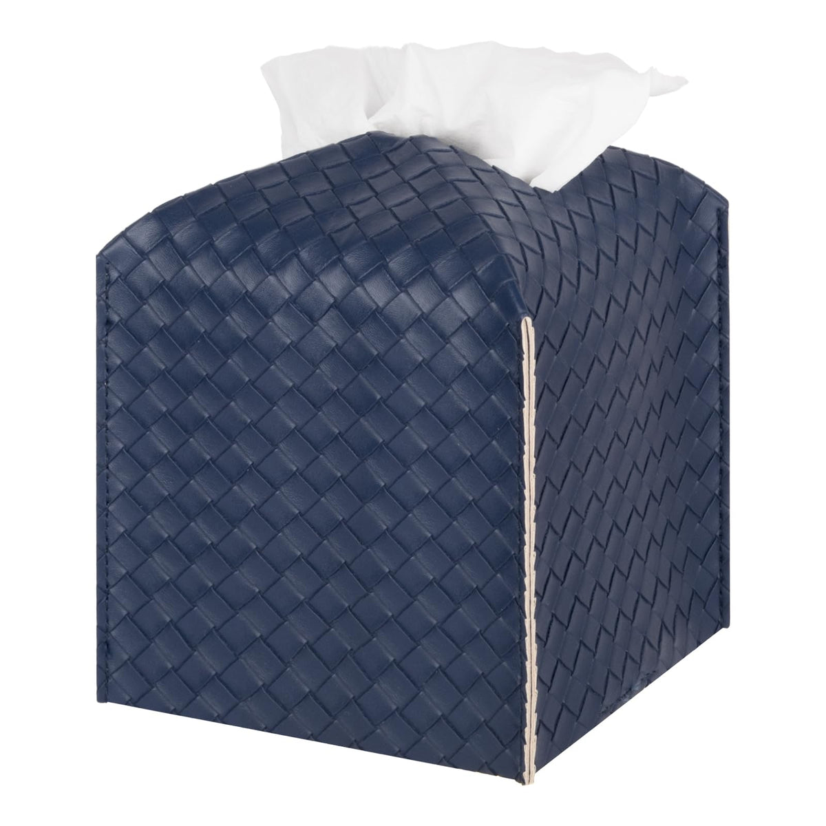 Tissue Box Cover PU Leather Tissue Holder Square Facial Tissue Case Facial Paper Organizer Dispenser for Bathroom, Vanity Countertop, Tabletop, Car, Rectangle, Griege