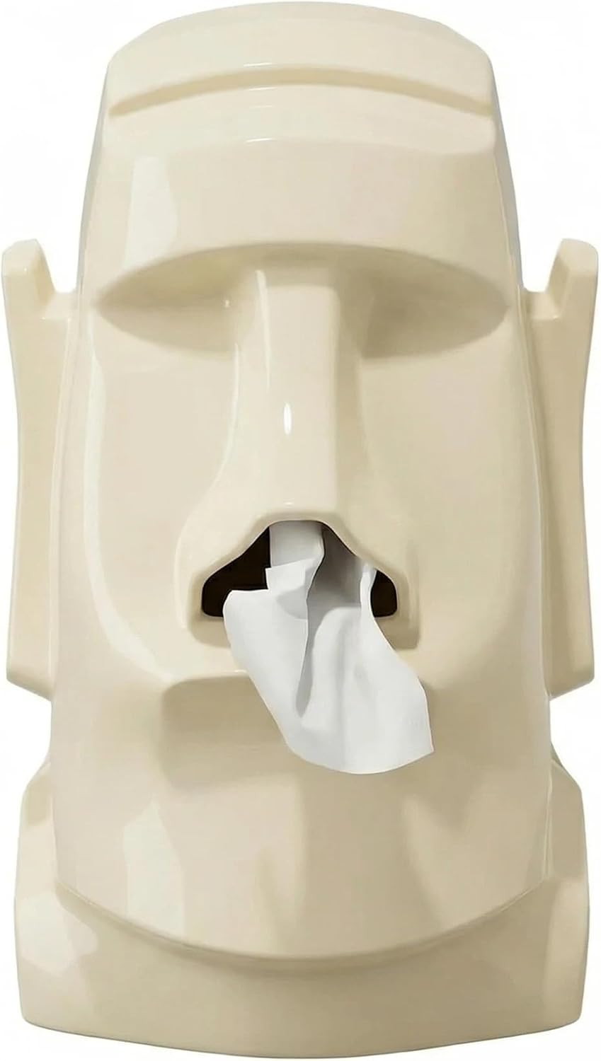 Creative Moai Tissue Box Holder with Headphone Holder, Suitable for Living Room, Bedroom and Other Desktop Storage Boxes, Green,Cream White, Black. (Medieval Green)