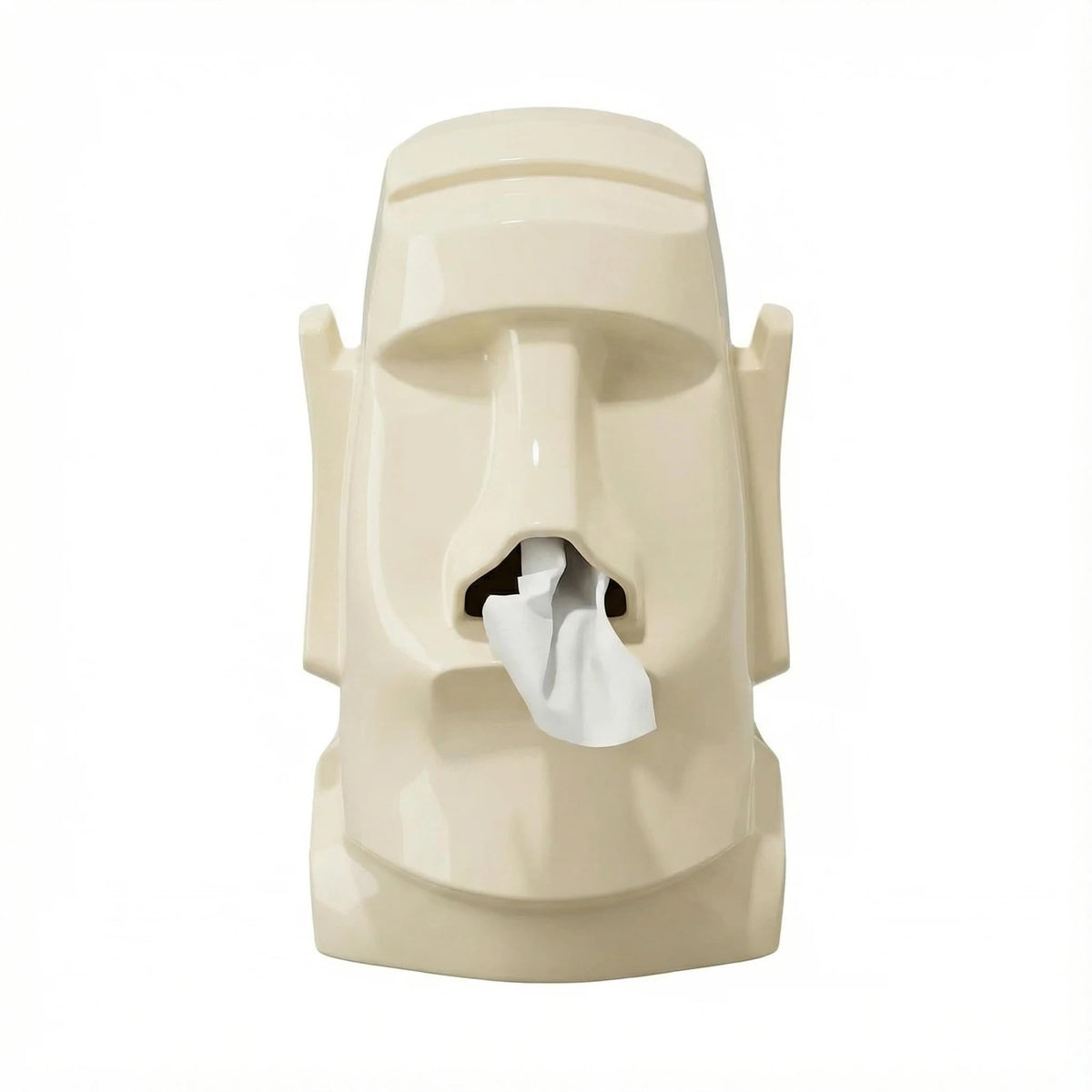 Creative Moai Tissue Box Holder with Headphone Holder, Suitable for Living Room, Bedroom and Other Desktop Storage Boxes, Green,Cream White, Black. (Medieval Green)