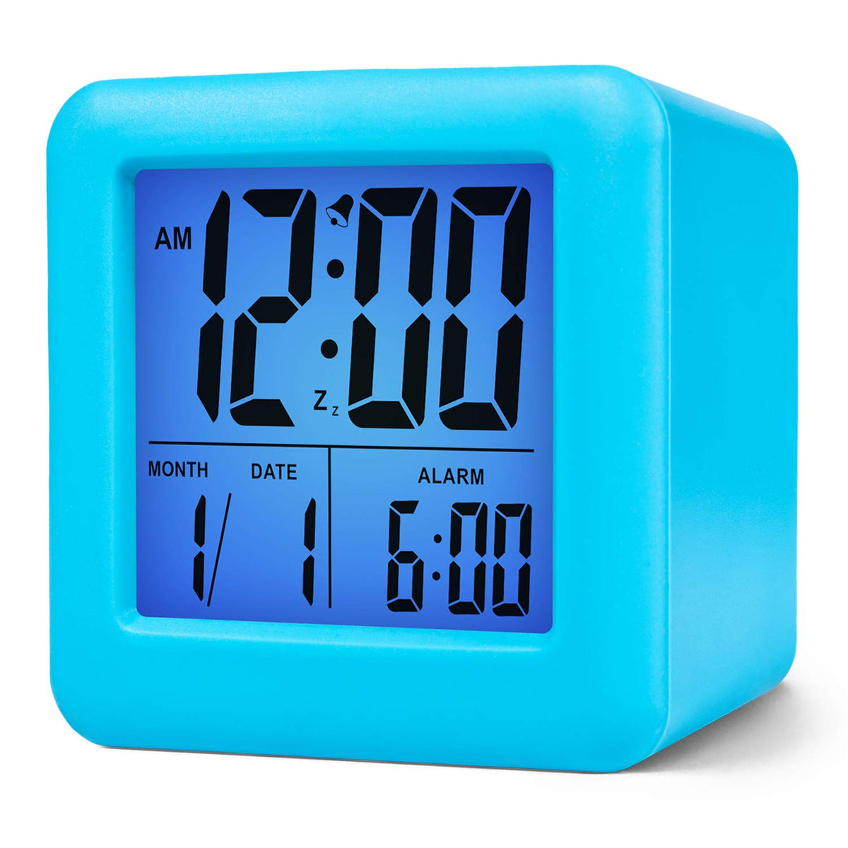 Plumeet Digital Alarm Clock Kids Clock with Snooze and White Nightlight - Easy Setting Travel Alarm Clocks Display Time, Date, Alarm - Ascending Sound - Battery Powered (Baby Blue)