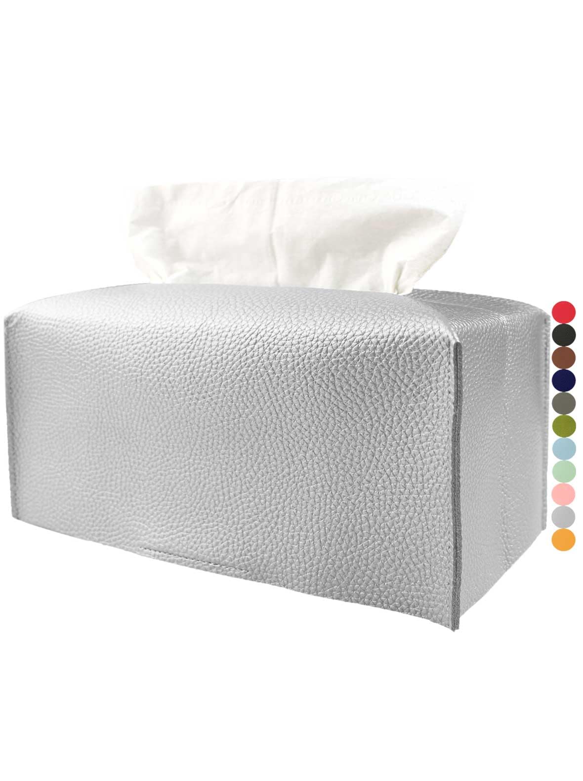 Extra Large Tissue Box Cover Rectangular – Plus Size Tissue Box Holder with Bottom Belt [JESMINI, White] Decorative Faux Leather Long Rectangle Tissue Holder for Bathroom/Home/Car/Office Decor
