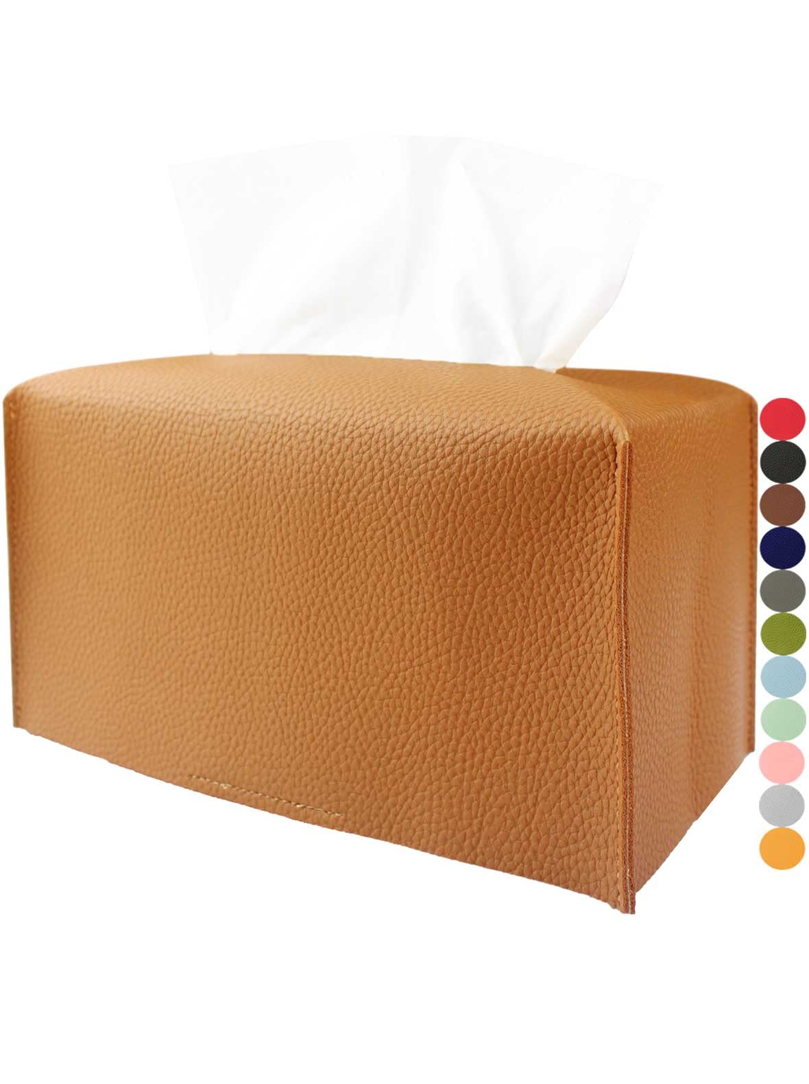 Extra Large Tissue Box Cover Rectangular – Plus Size Tissue Box Holder with Bottom Belt [JESMINI, White] Decorative Faux Leather Long Rectangle Tissue Holder for Bathroom/Home/Car/Office Decor