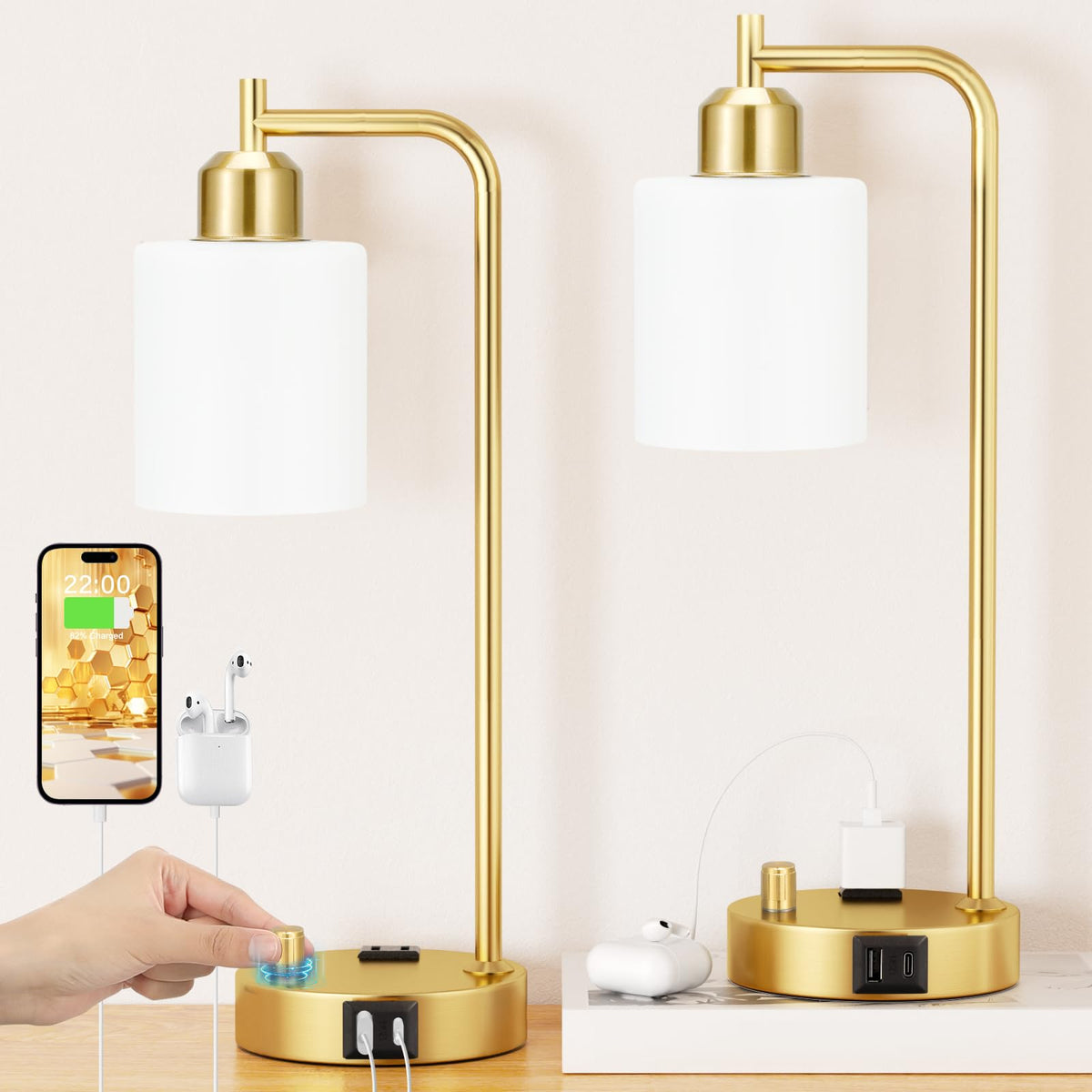 Industrial Bedside Lamps Set of 2, Fully Dimmable Desk Lamps for Bedroom