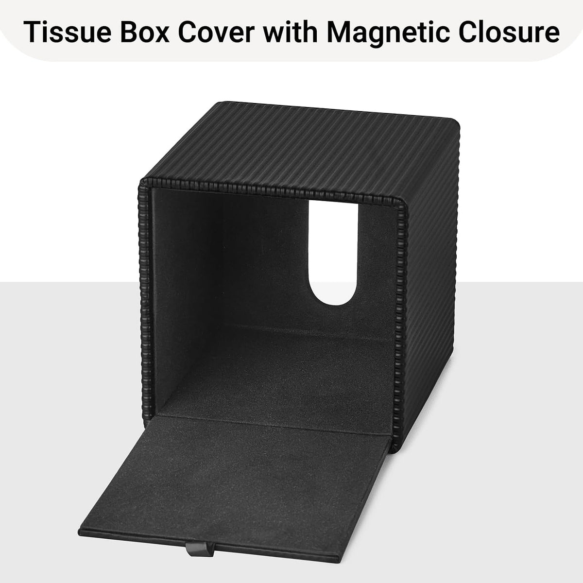 Mkono Tissue Box Cover, PU Leather Square Holder with Bottom, Black