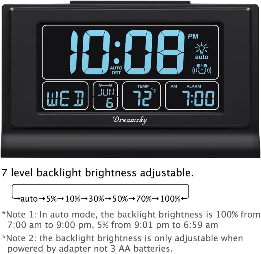 DreamSky Alarm Clocks for Bedrooms with Battery Backup, Auto Set