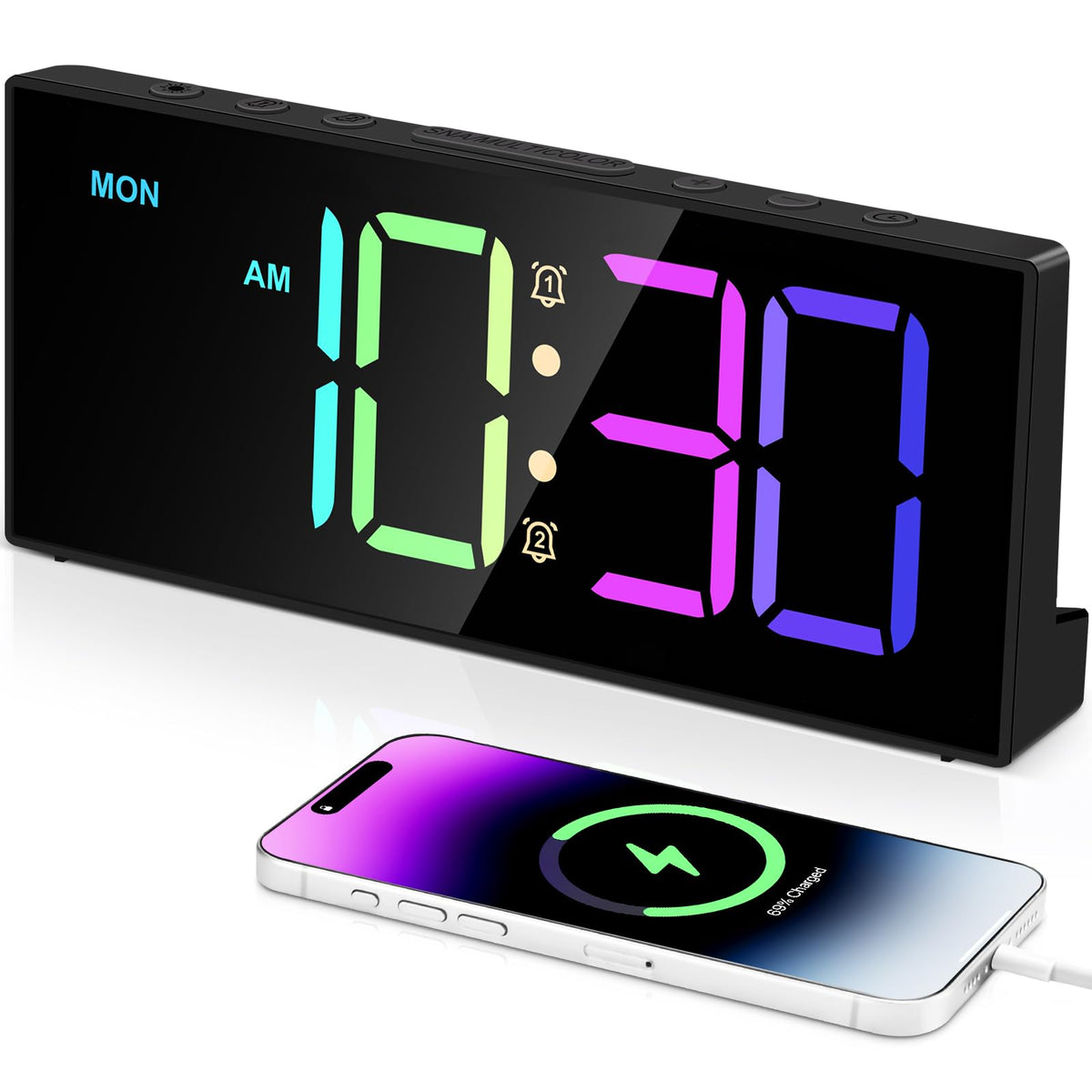 Digital Alarm Clocks,Large Big Numbers Cute clocks for Bedrooms,college dormitories,Teens,Modern Décor Plug in Clock with USB Charger Port Adjustable 3-Levels volume,5 Dimmers,Battery Backup (Pink)