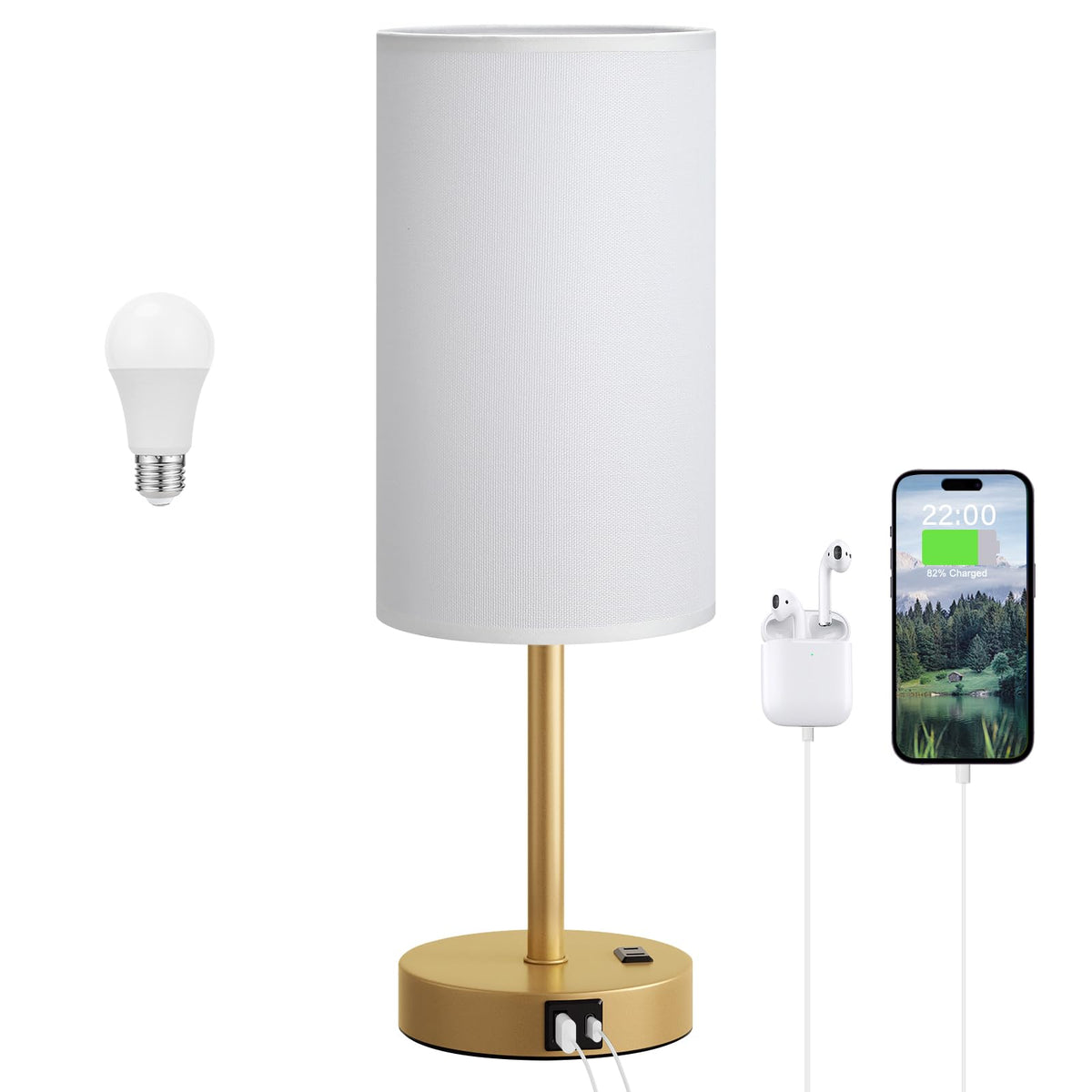 Dicoool Bedside Table Lamp for Bedroom - 3-Way Dimmable Touch Lamp, USB A+C