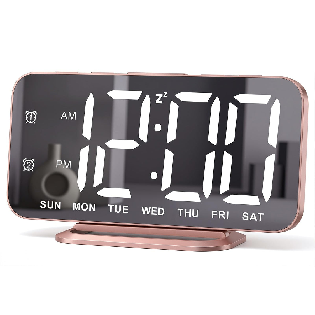 Slim LED Digital Alarm Clock, Mirror Surface for Makeup, with Diming, Large Display, Easy Setting, USB Charger Ports, Modern Bedroom, Desk, Office Living Room Decor, Christmas Birthday for Women Girl