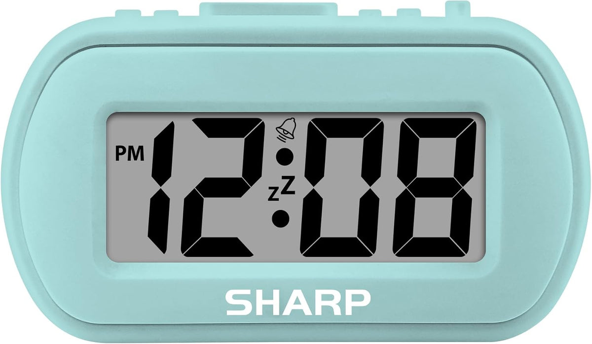 Sharp Battery Alarm Clock with Soft-Touch Case and Blue Backlight, Mint