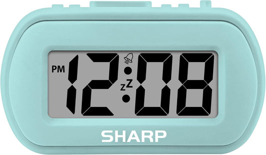 Sharp Battery Alarm Clock with Soft-Touch Case and Blue Backlight, Mint