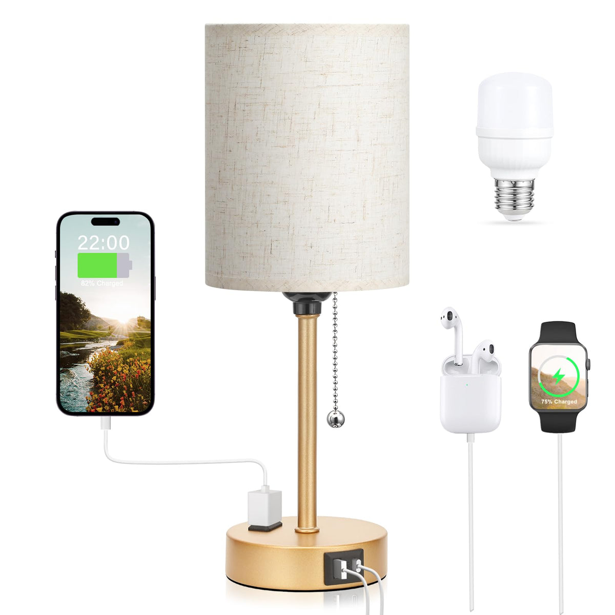 Dicoool Bedside Table Lamp for Bedroom - Small Desk Lamp with USB Ports