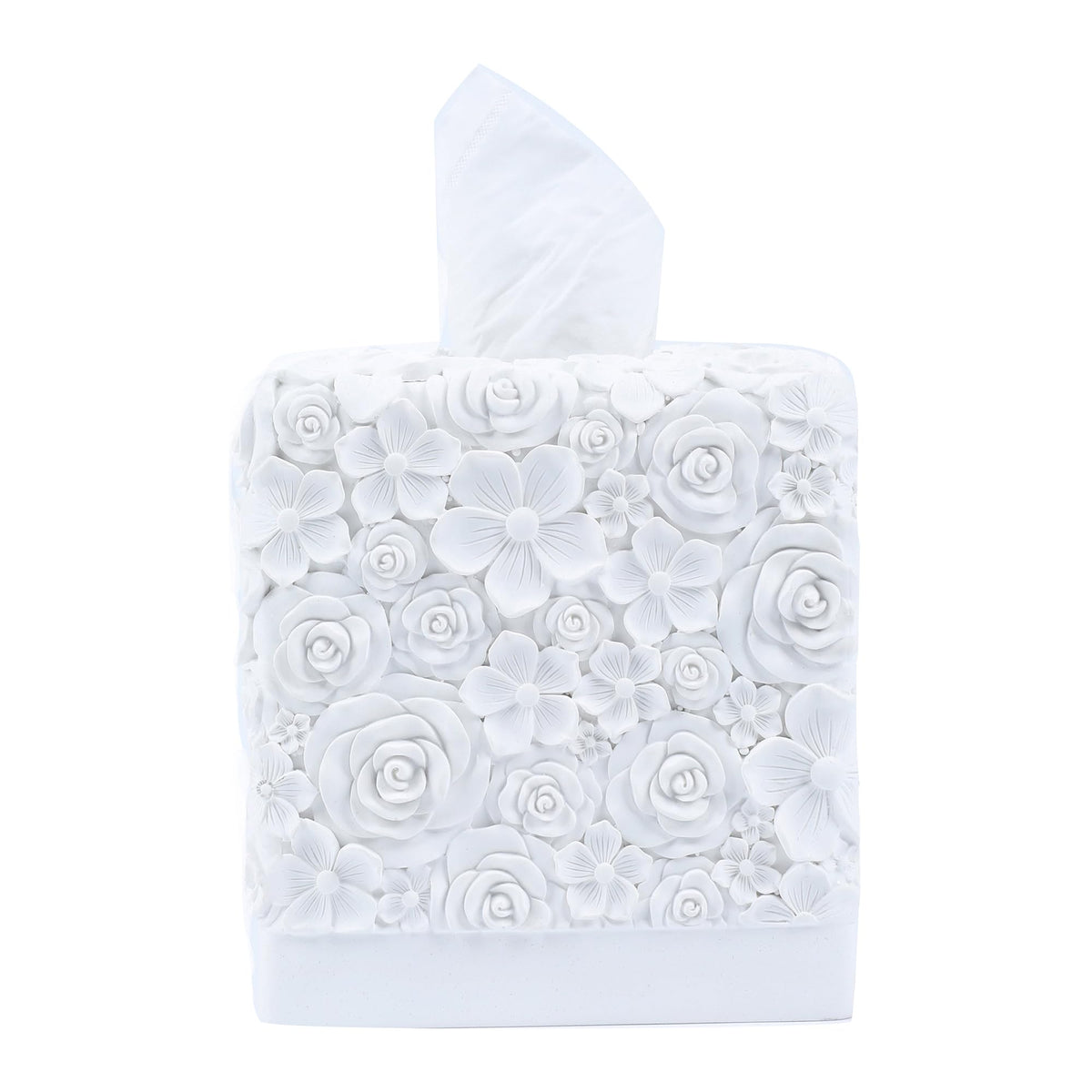 Hymmah Tray Tissue Box Cover Holder Unique Cube Design Tissue Dispenser Cover Decor for Vanity Counter Tops Also Great for Bedroom and Living Room White
