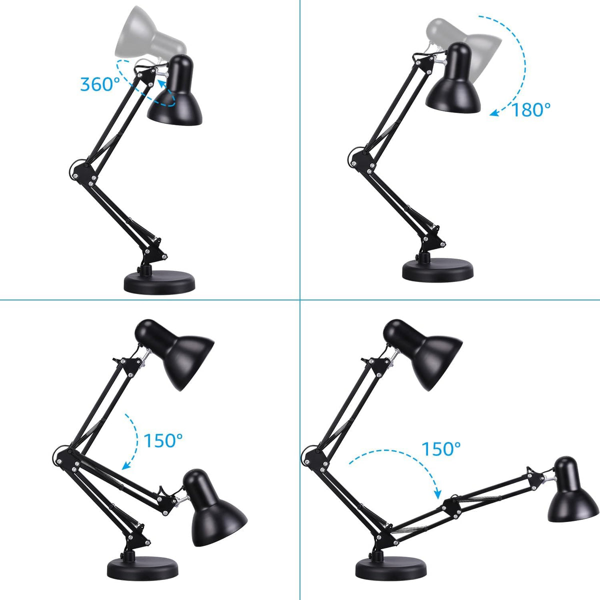TORCHSTAR Metal Desk Lamp, Adjustable Swing Arm, E26, Black