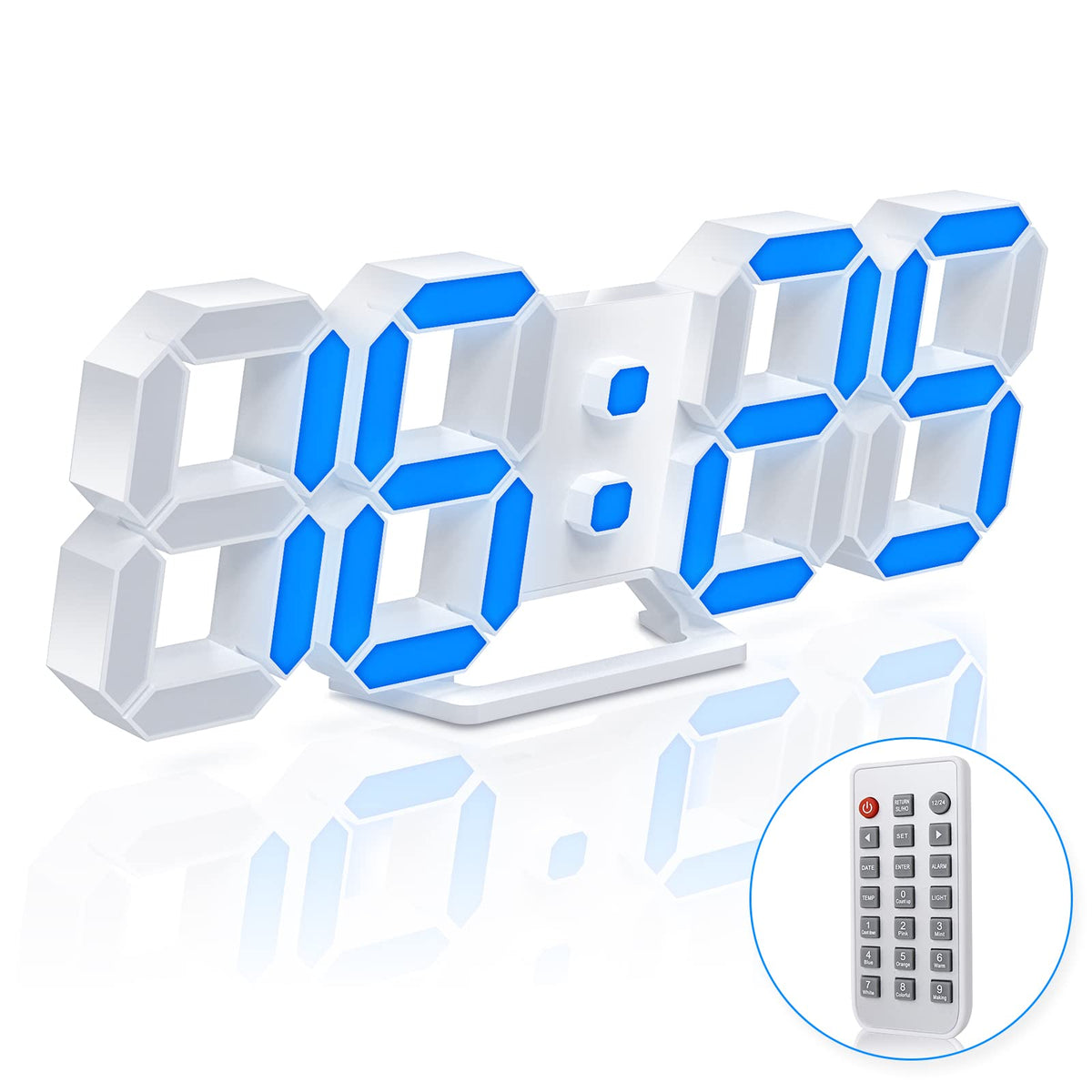 3D LED Digital Wall Clock with Remote Control, 9.7 Inch, White