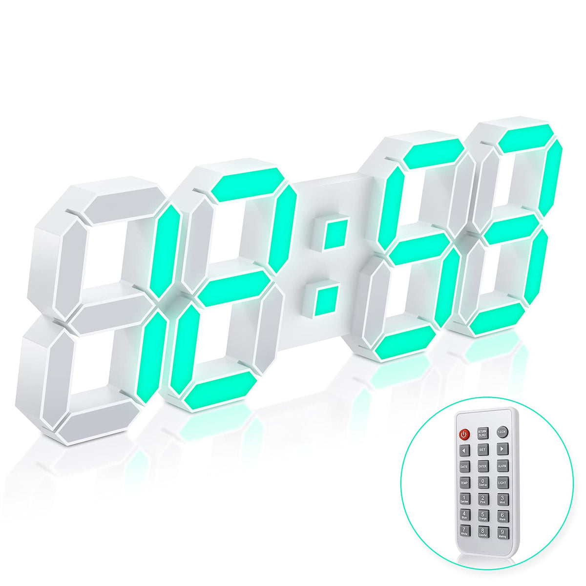 3D LED Digital Wall Clock with Remote Control, 9.7 Inch, White