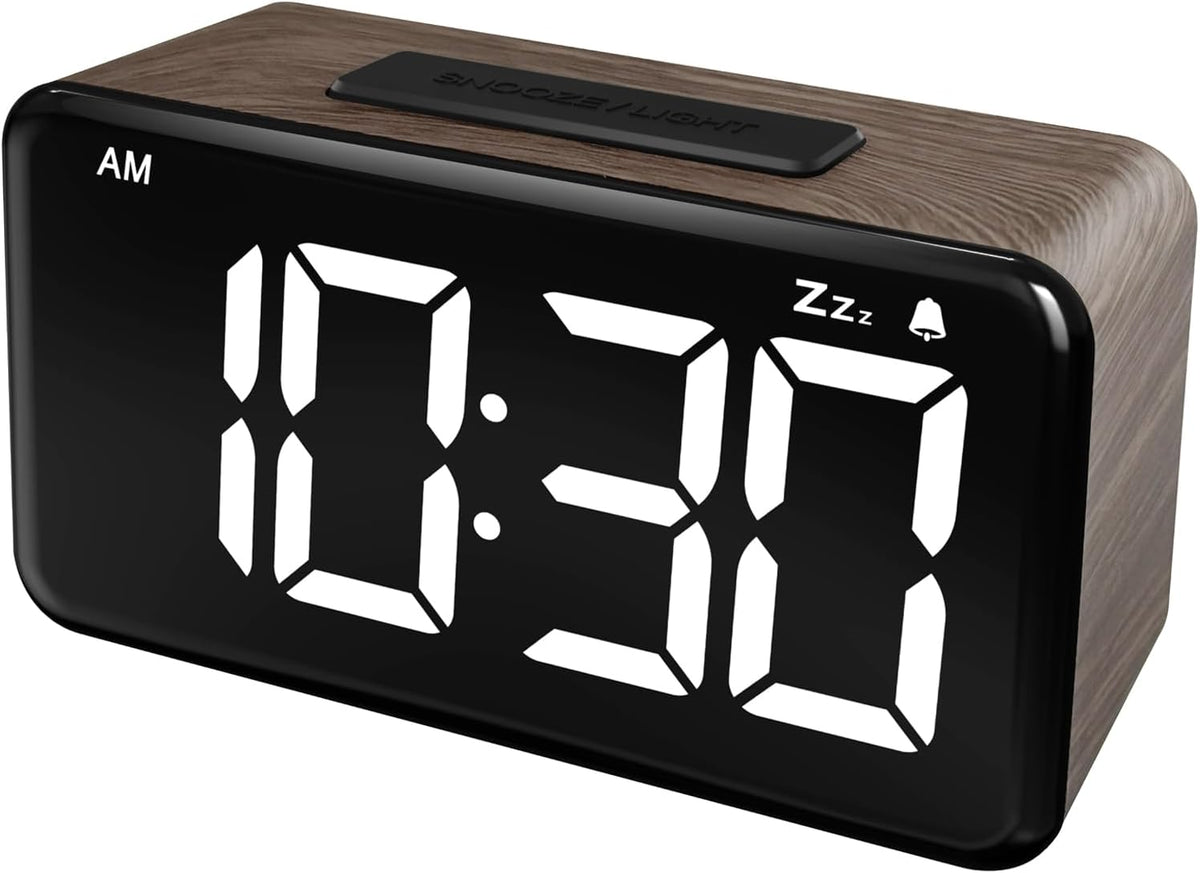 Simple Woodgrain Digital Alarm Clock For Bedrooms - 5.9in Large LED Display